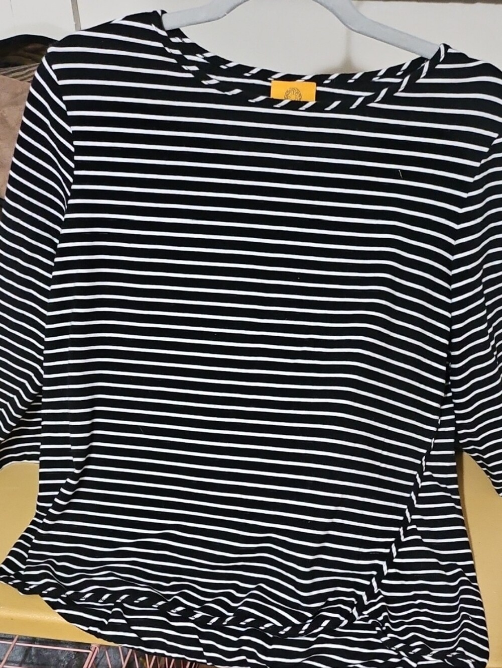 Ruby Rd. Black and White Striped Boatneck Long Sleeve Top